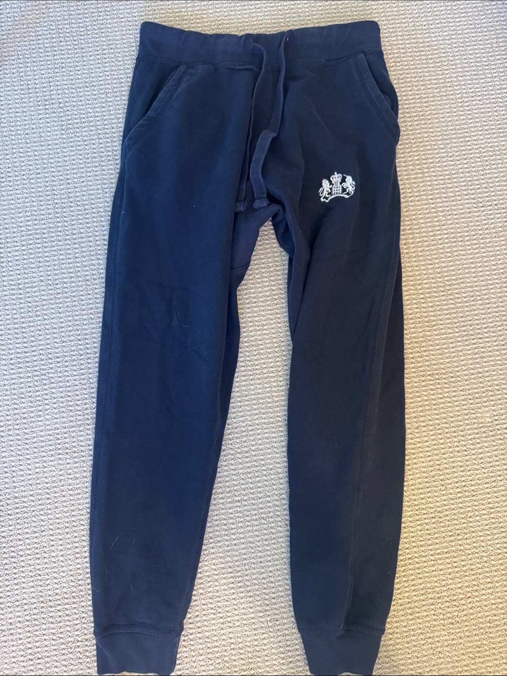 Navy Men's Fleece Drawstring Joggers with Crest Detail
